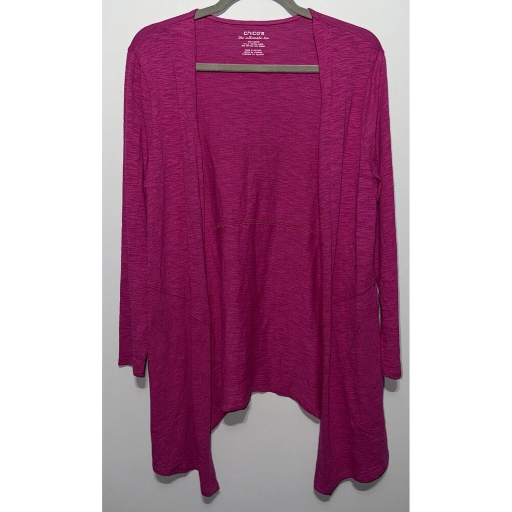 Chicos Ultimate Tee Sz 1 Pink Open Front Cardigan Lightweight 3/4 Sleeve Pockets